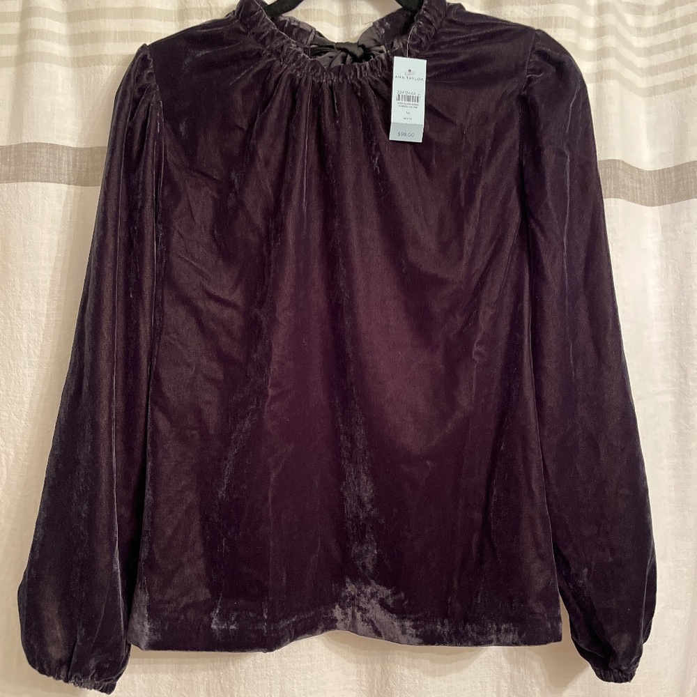 Ann Taylor Velvet bow back top